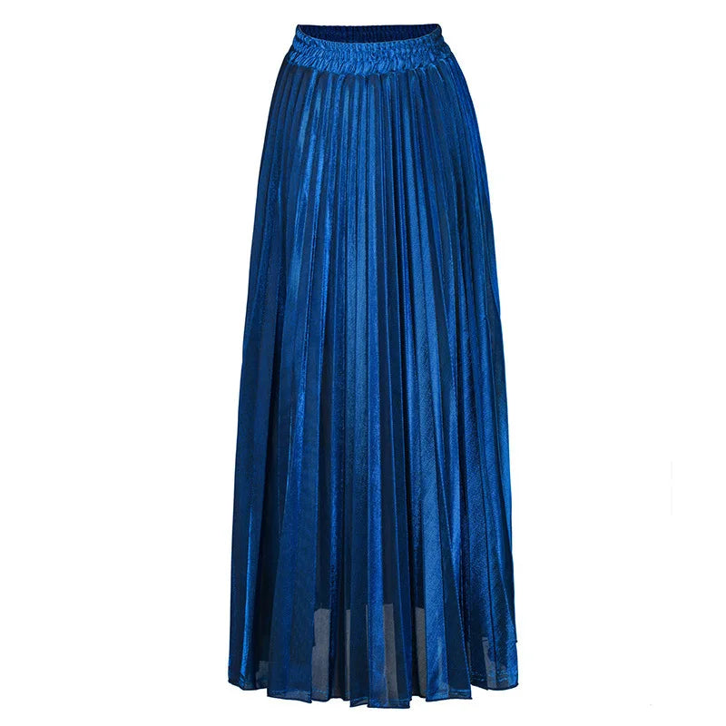 Women’s Check Pleated Maxi Skirt | High Waist Harajuku Long Swing Skirt | Gold Large Size Saias XXL
