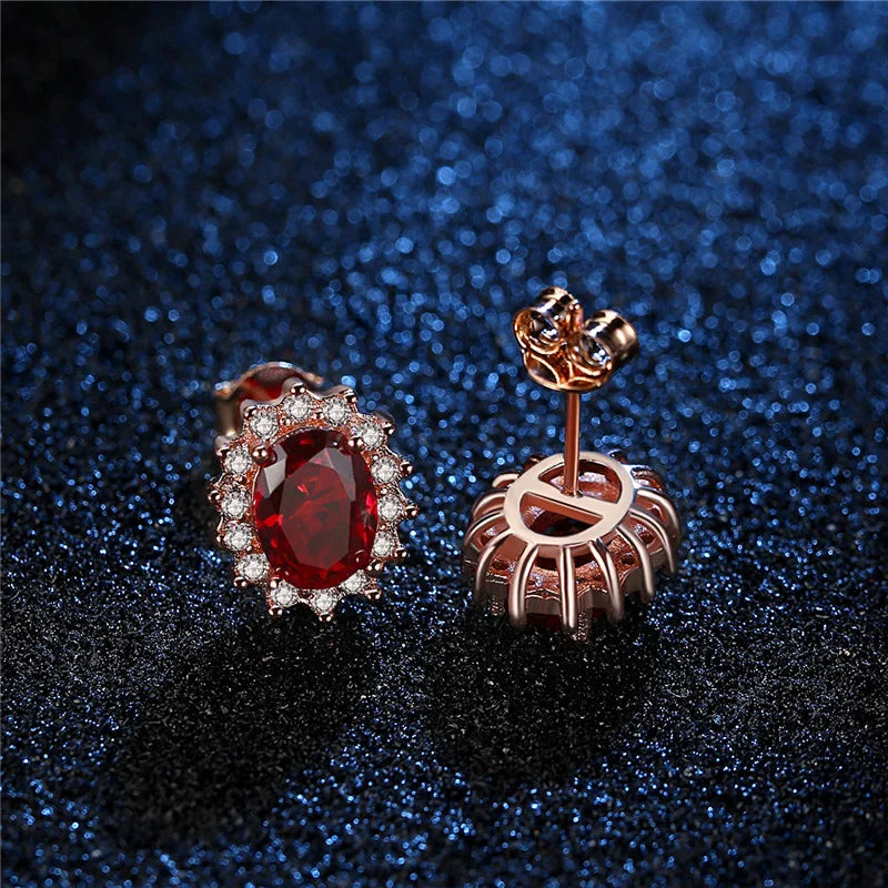 925 Sterling Silver Oval Sapphire Zircon Gemstone Stud Earrings for Women