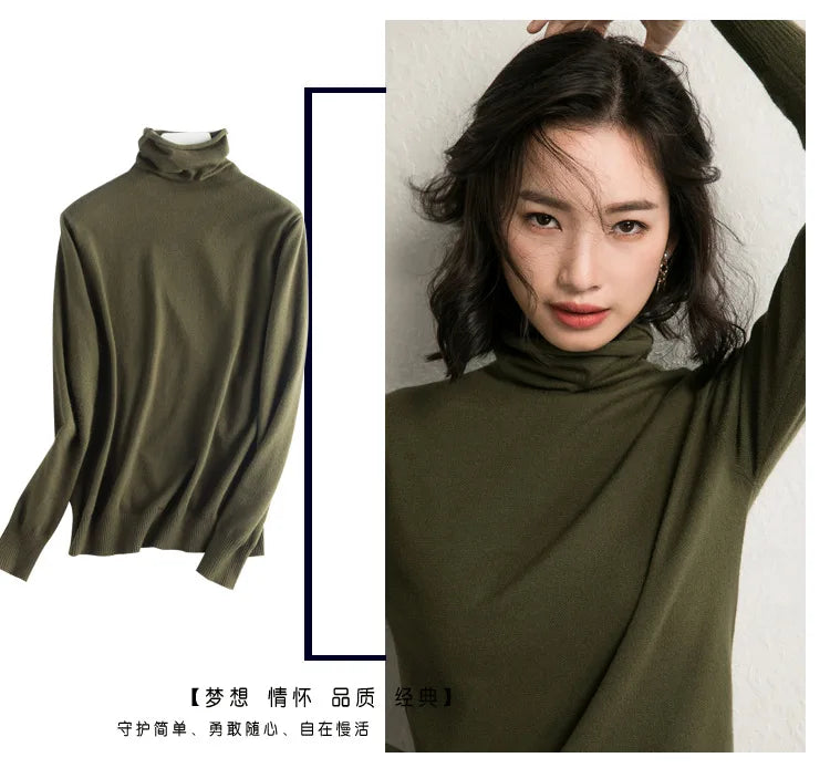 2025 Women’s Autumn Winter Turtleneck Sweater – Slim Fit Korean Knit Tops | Stretch Basic Pullovers