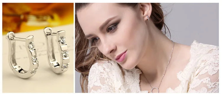LByzHan Authentic 925 Sterling Silver Harp & Horseshoe Zircon Stud Earrings for Women – Elegant Wedding Gift