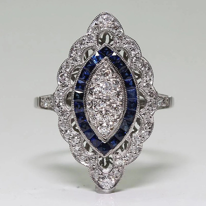 Vintage 925 Sterling Silver Rings with Sapphire Zircon | Women’s Wedding & Engagement Jewelry