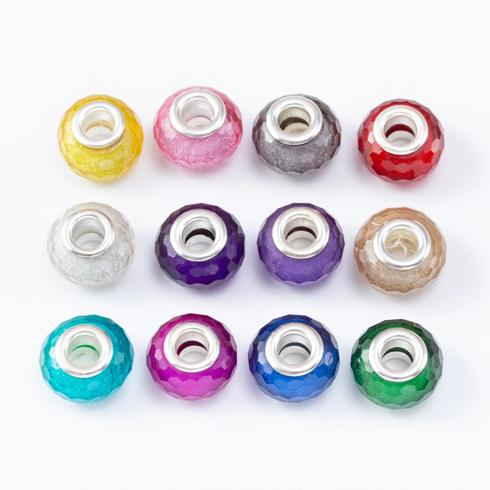 20Pcs Silver Plated Mix Color Resin Plastic Bead Charms Fit Pandora Bracelet DIY Jewelry