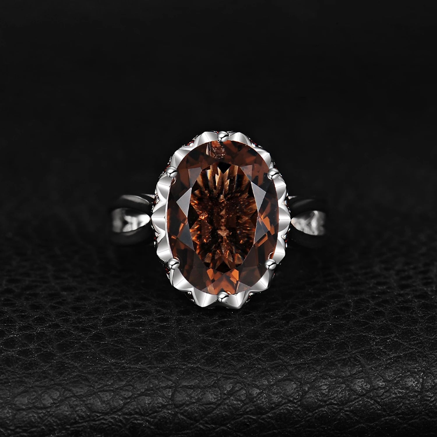 JewelryPalace 5.7ct Oval Smoky Quartz 925 Sterling Silver Statement Ring for Women