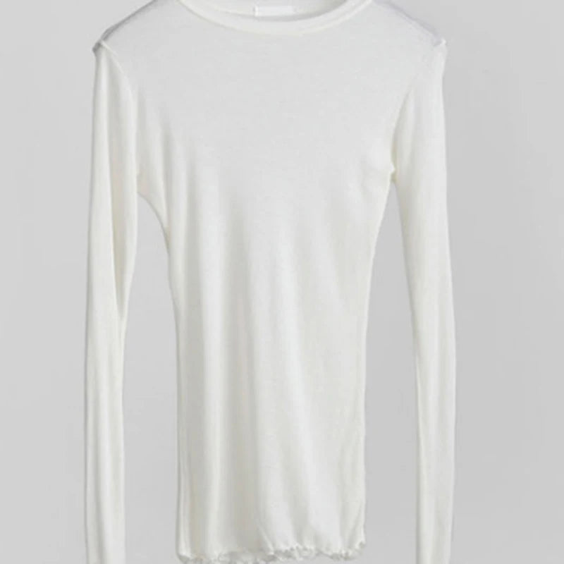 High Quality Plain Elastic T-Shirt for Women | Long Sleeve Basic Casual See-Through Top