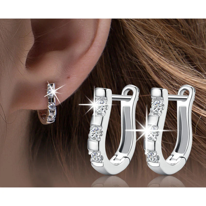 LByzHan Authentic 925 Sterling Silver Harp & Horseshoe Zircon Stud Earrings for Women – Elegant Wedding Gift
