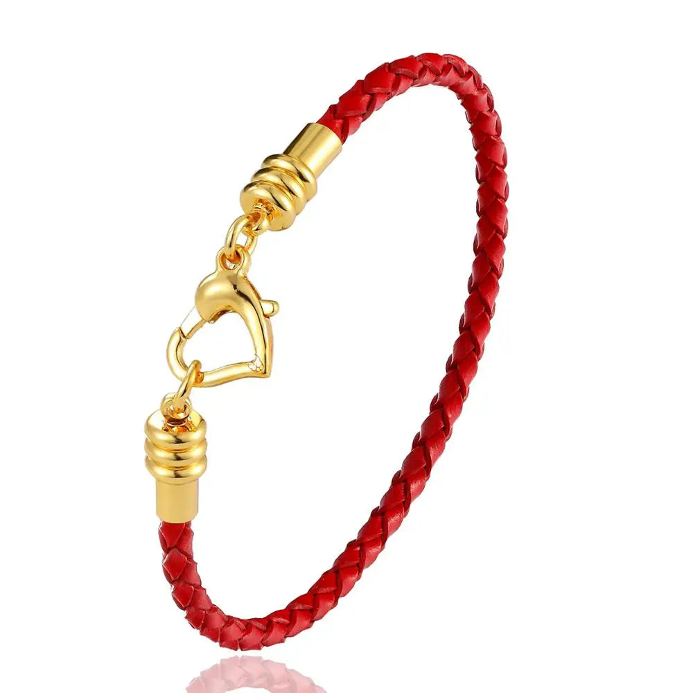Fashion Women’s Gold-Plated Love Bracelet | Leather Chain with Stainless Steel Clasp, Fits Pandora Beads
