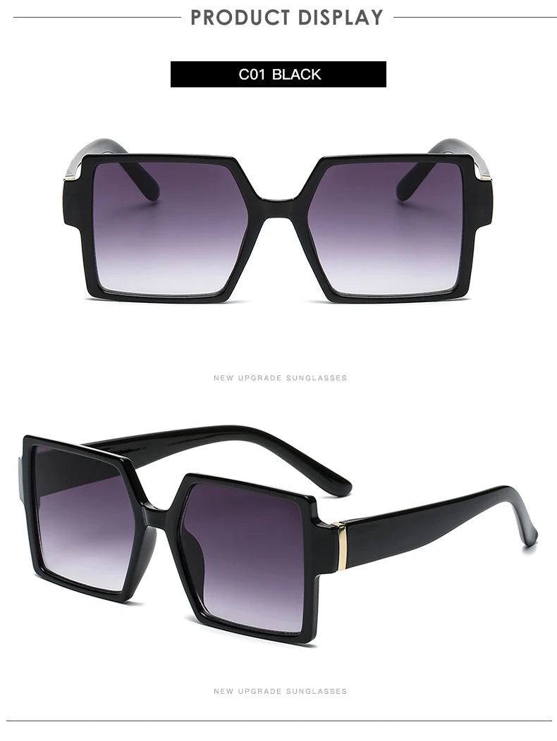 1/2pcs Vintage Large Frame Square Sunglasses for Women – Retro Brand Big Frame Sun Glasses | Black Fashion Gradient Eyeglasses