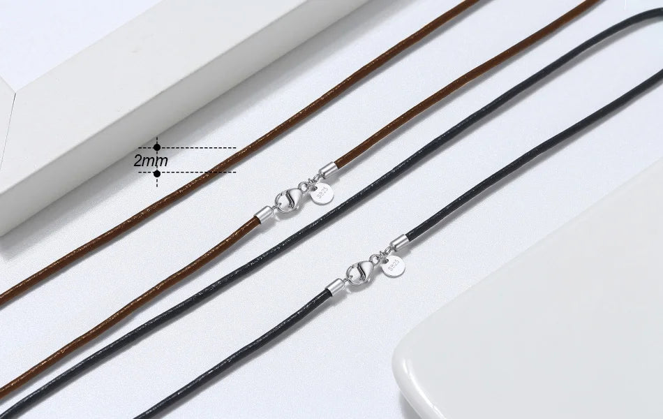 Rinntin Italian 2mm Brown Leather Cord Necklace with 925 Sterling Silver Clasp – Unisex Trendy Jewelry SC62