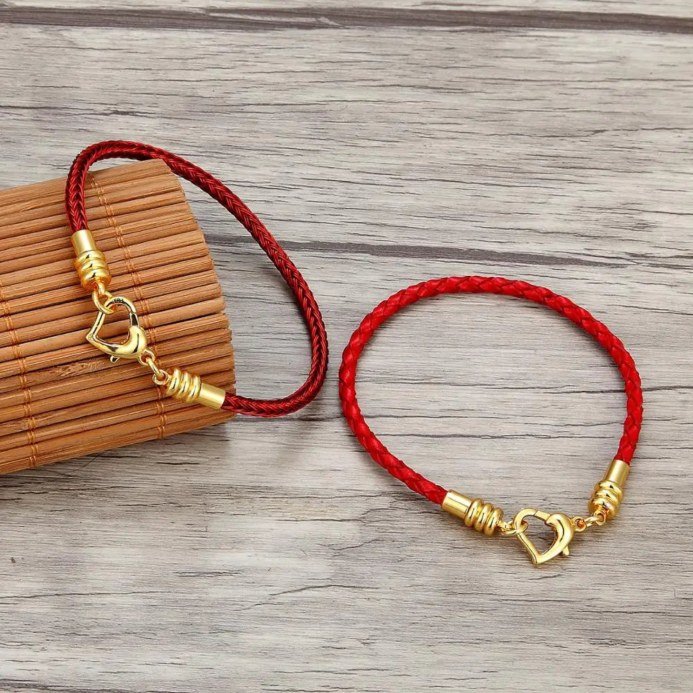 Fashion Women’s Gold-Plated Love Bracelet | Leather Chain with Stainless Steel Clasp, Fits Pandora Beads