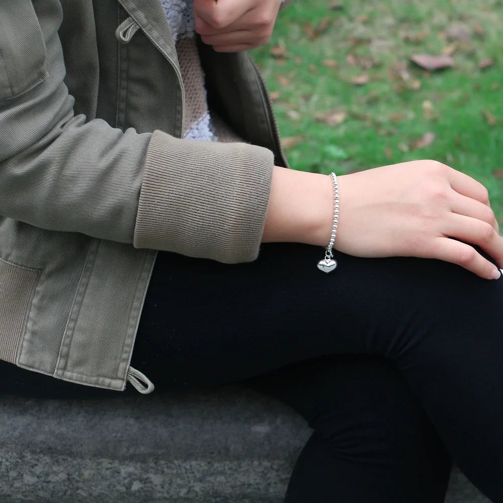 High Quality 925 Sterling Silver Ball Bead Bracelet | Heart Bangle Chain for Women & Girls | Fashion Jewelry 15cm–20cm