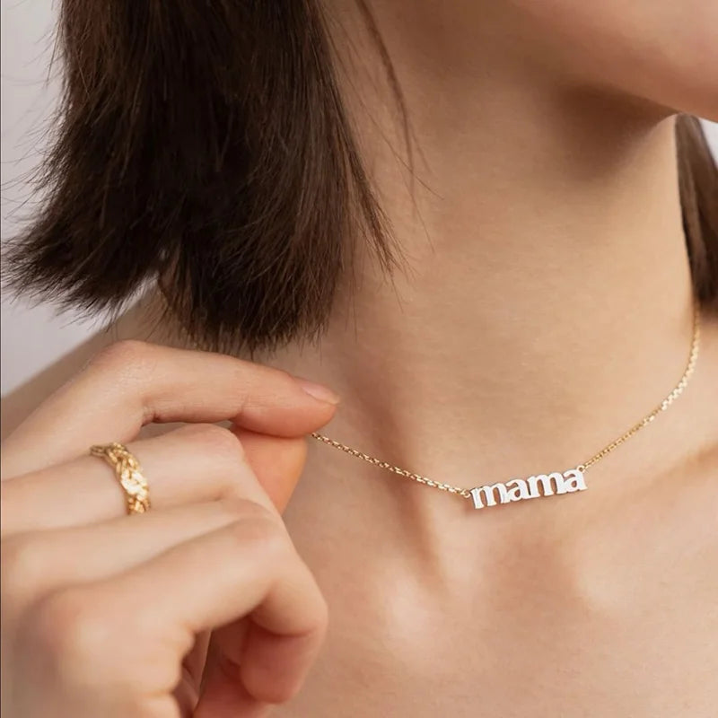 Best Gift for Mom – Tarnish Free 316L Stainless Steel Real Gold Plated Letter Pendant Necklace | Minimalist Gold Mama Necklace