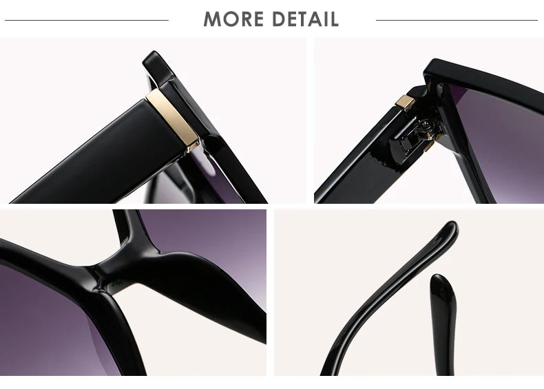 1/2pcs Vintage Large Frame Square Sunglasses for Women – Retro Brand Big Frame Sun Glasses | Black Fashion Gradient Eyeglasses