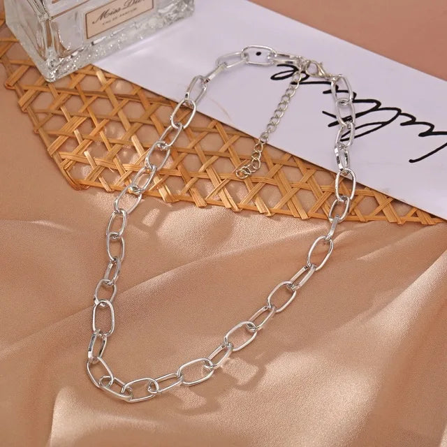2021 Fashion Chunky Thick Lock Choker Necklace for Women – Twist Gold Color Silver Plated Statement Chain Jewelry