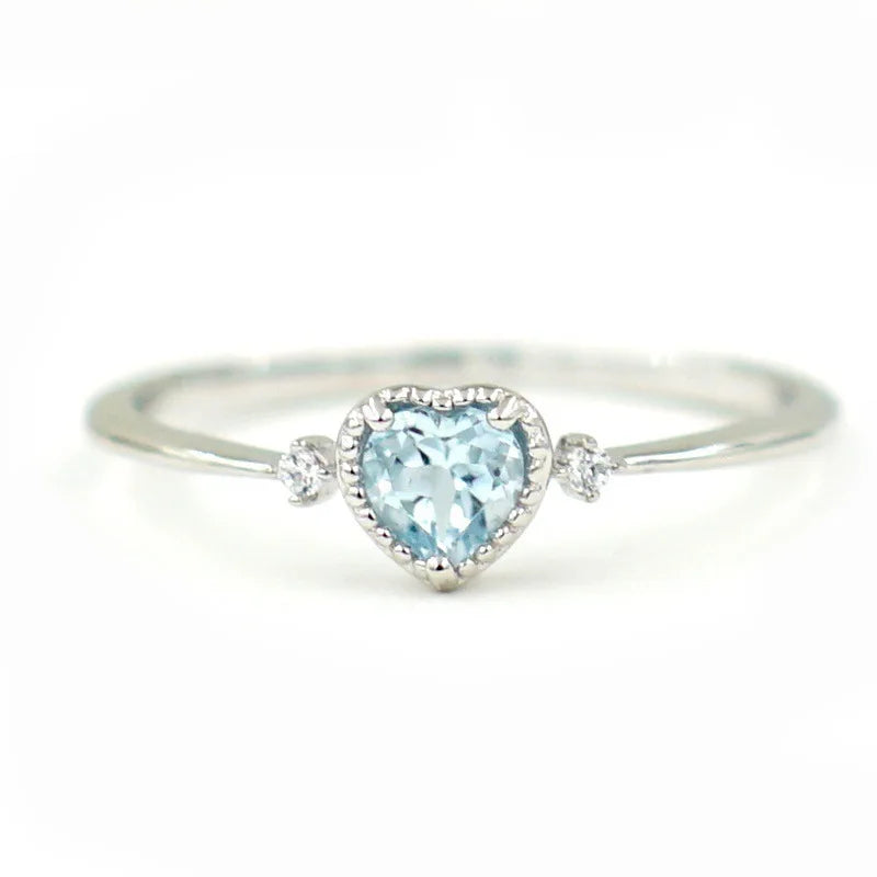 Fashion Women’s 925 Silver Heart-Shaped Ring | Blue Zircon Gemstone for Wedding & Party