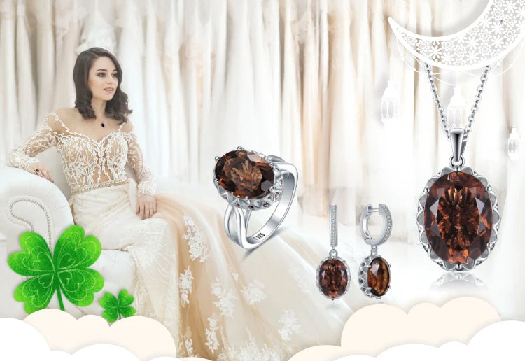 JewelryPalace 5.7ct Oval Smoky Quartz 925 Sterling Silver Statement Ring for Women