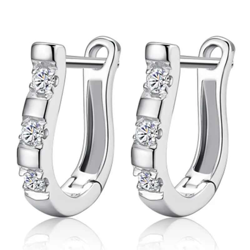 LByzHan Authentic 925 Sterling Silver Harp & Horseshoe Zircon Stud Earrings for Women – Elegant Wedding Gift