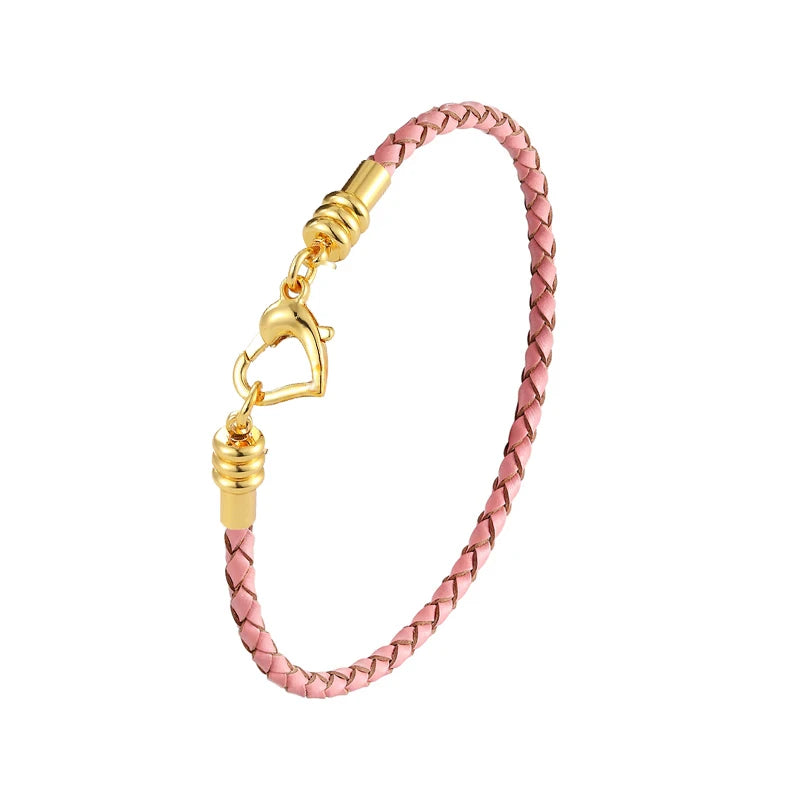 Fashion Women’s Gold-Plated Love Bracelet | Leather Chain with Stainless Steel Clasp, Fits Pandora Beads