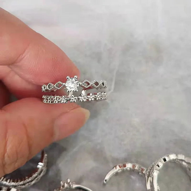 VENTFILLE 925 Sterling Silver Flower Lace Ring – Adjustable CZ Korean Fashion Jewelry