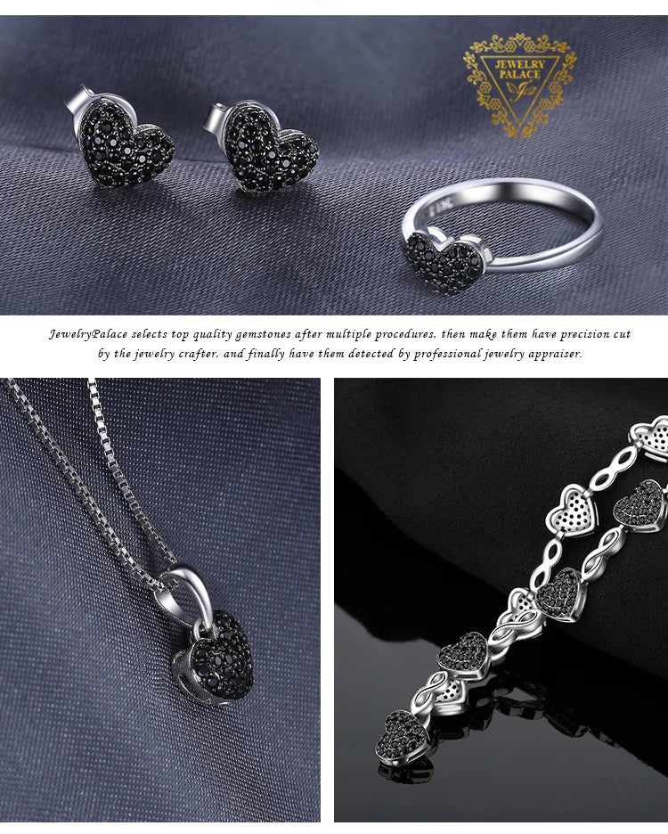 JewelryPalace 925 Sterling Silver Heart Love Ring | Natural Black Spinel Promise Ring for Women | Cute Gemstone Jewelry