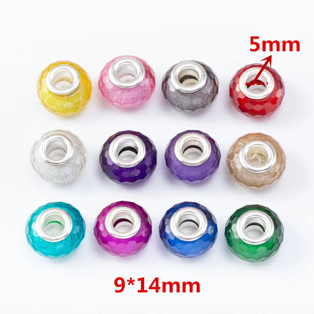 20Pcs Silver Plated Mix Color Resin Plastic Bead Charms Fit Pandora Bracelet DIY Jewelry