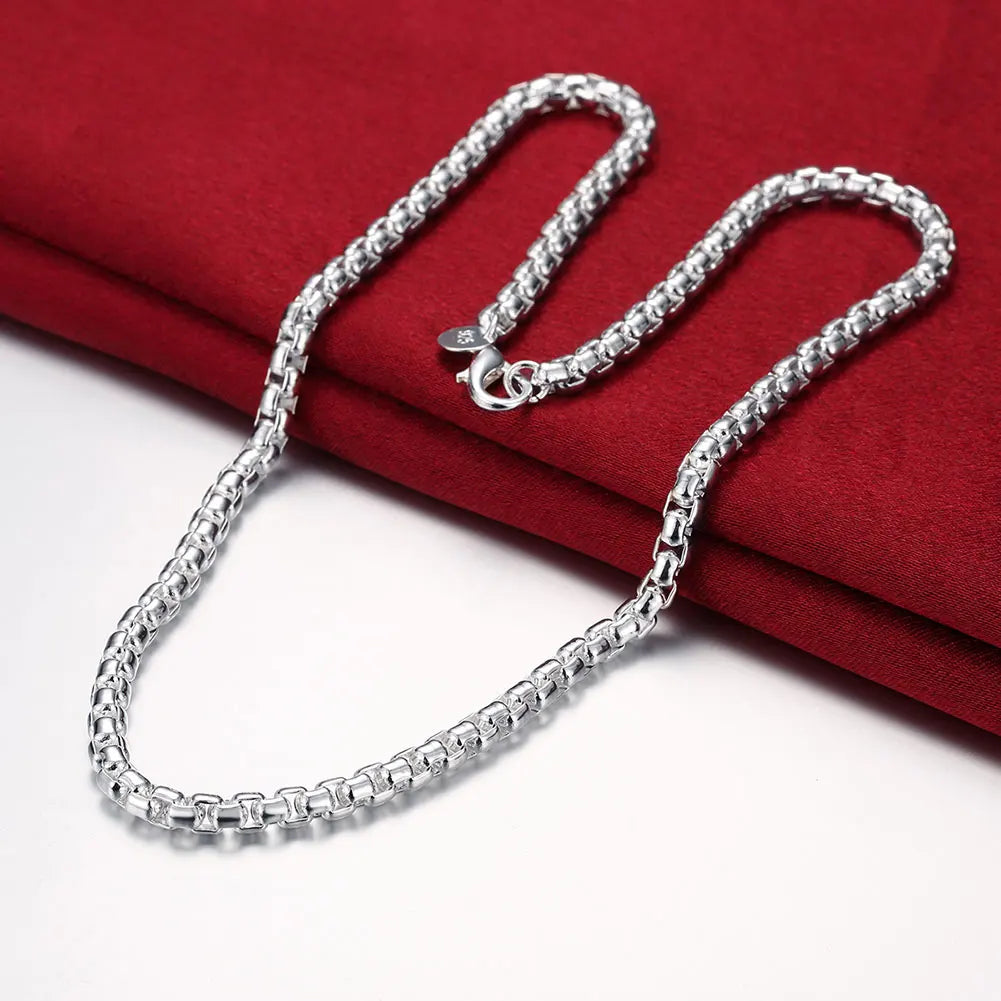 925 Sterling Silver 4mm Round Box Chain Necklace for Men & Women – Classic 45-60CM Wedding Party Jewelry Gift