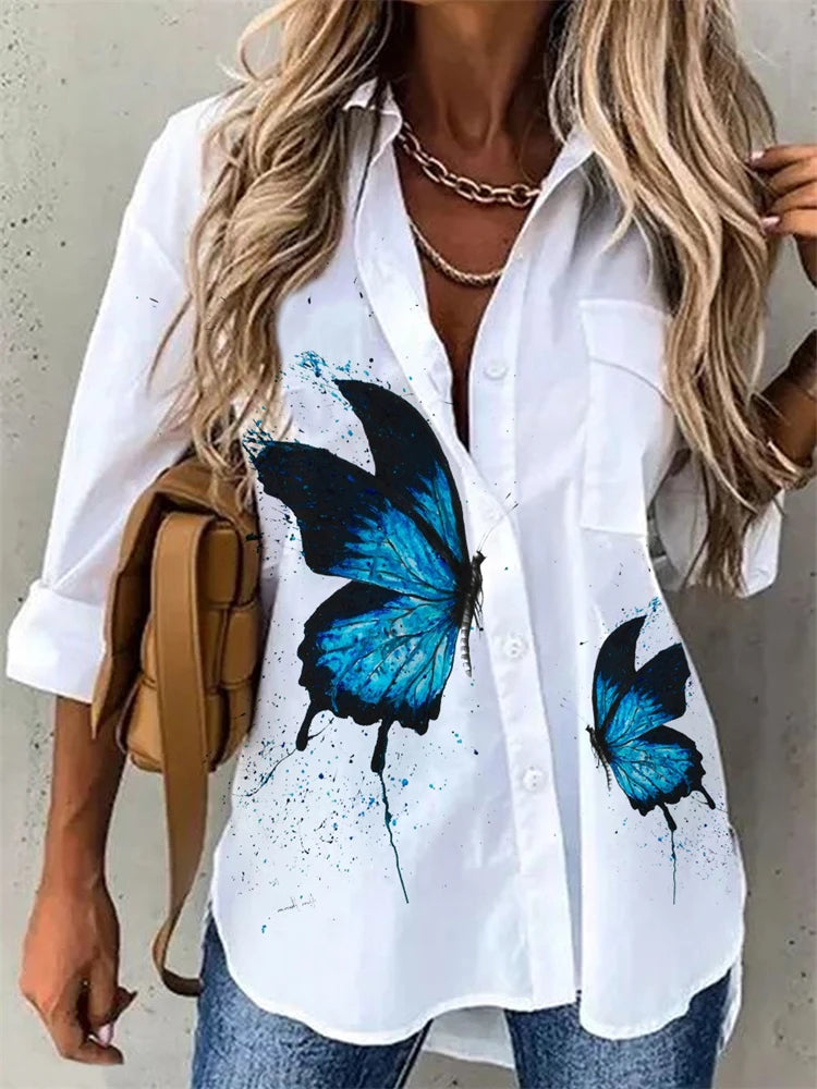 Women’s Printed Long Sleeve Shirt | Loose Casual Blouse with Elegant Temperament Style