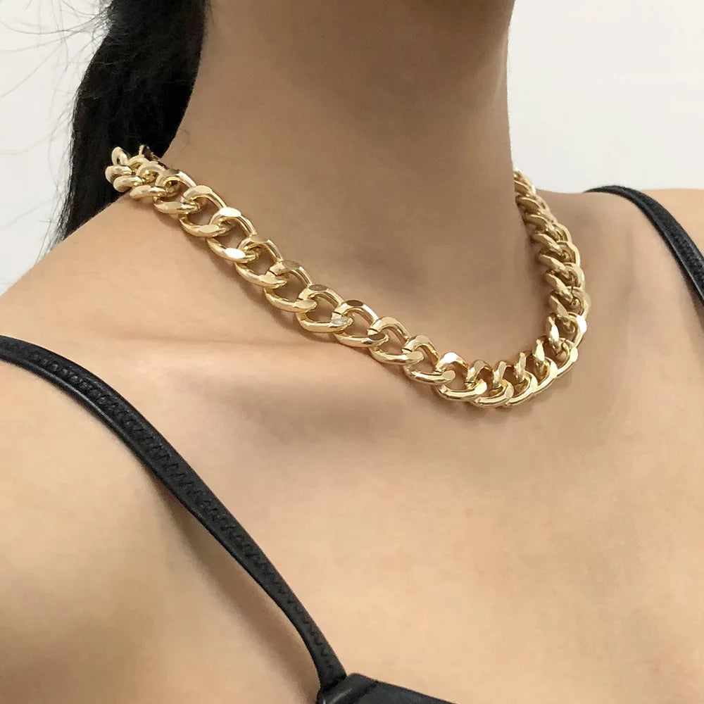 2021 Fashion Chunky Thick Lock Choker Necklace for Women – Twist Gold Color Silver Plated Statement Chain Jewelry