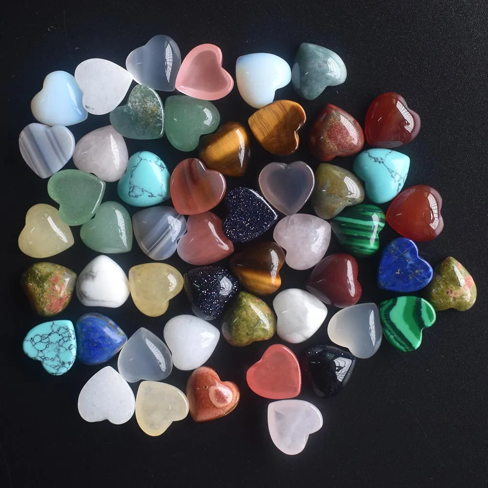 Assorted Natural Stone Heart Cabochons 10mm – 50pcs Wholesale Lot for Jewelry Making High Quality Gemstone Beads