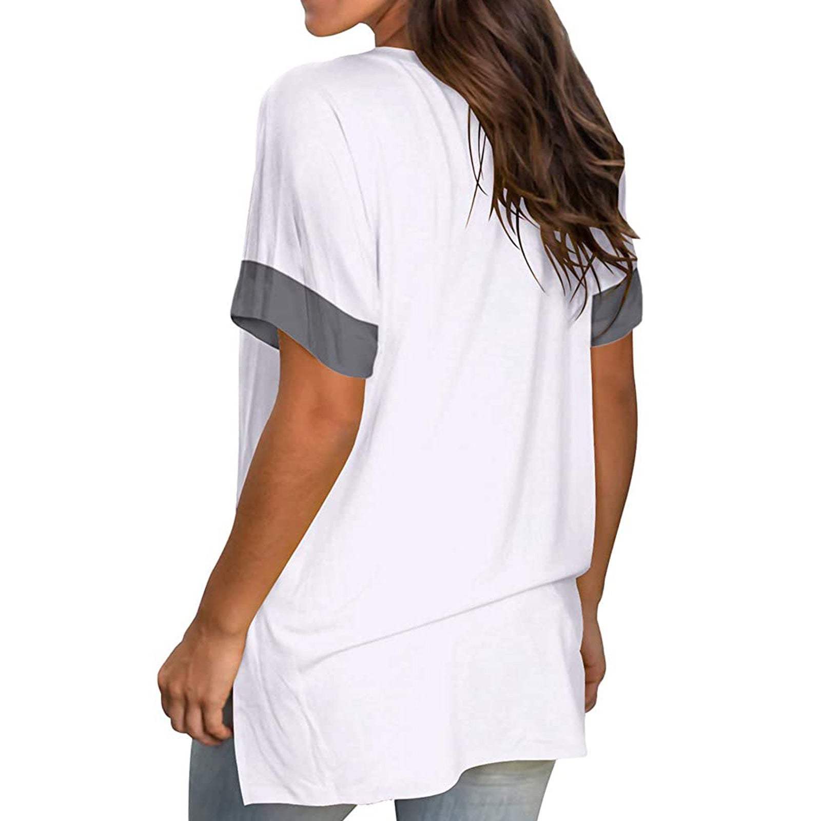 2024 Spring Summer Women’s Solid Color V-Neck Short Sleeve Base Shirt | Casual Lightweight Stitching Top
