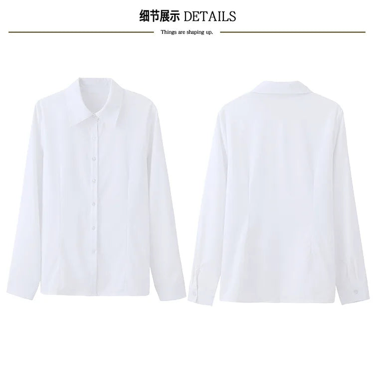 Women’s Solid Color Long Sleeve Shirt – Spring Autumn Casual Turn-Down Collar Loose Top