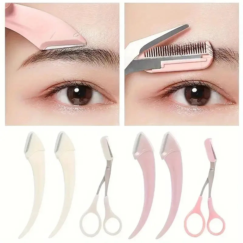 Eyebrow Trimmer Set – Curved Razor & Scissors with Comb for Easy Beginner Beauty Grooming