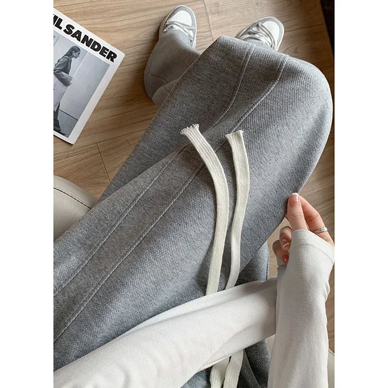 Women’s High Waisted Sweatpants | Casual Slim Fit Drawstring Pants | Korean Straight Leg Trousers