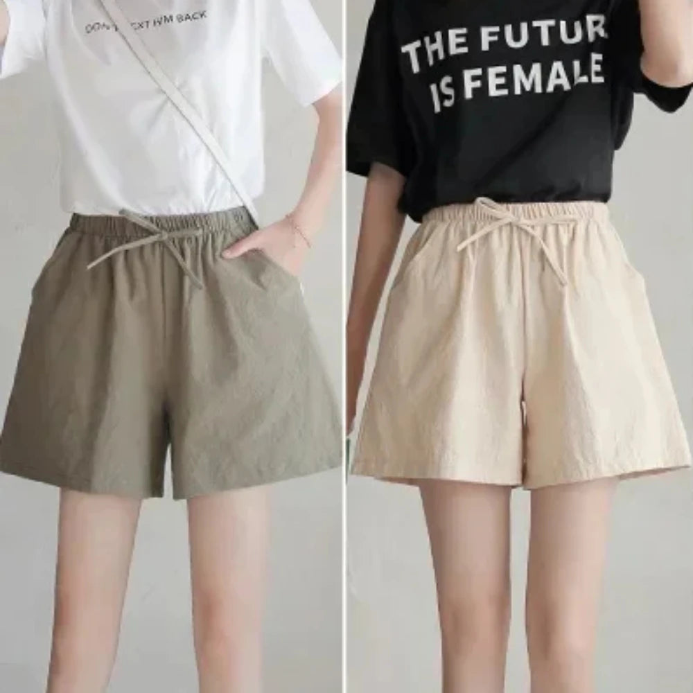 2024 Women’s Cotton Linen Summer Shorts – Casual Solid High Waist Loose Shorts with Pockets | Plus Size Soft Girls Shorts
