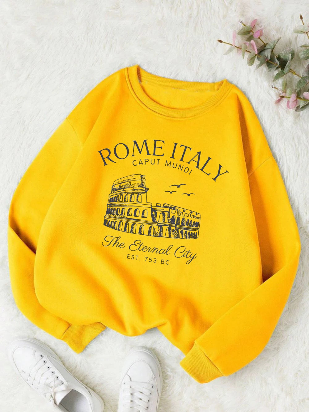 Colosseum Rome Italy Print Sweatshirt for Women | Y2K Casual Crewneck Fleece Pullover