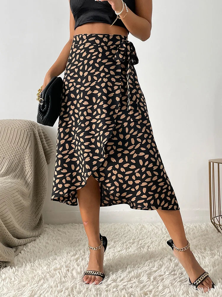 Benuynffy Boho Women’s High Waist Tie Side Wrap Skirt – Summer Asymmetrical Knee-Length A-Line Skirt