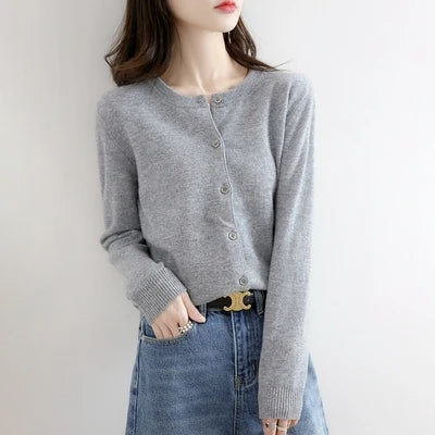Off-Season Knitted Open Cardigan – Women’s Loose Round Neck Outerwear | Large Size Sweater for Spring & Autumn