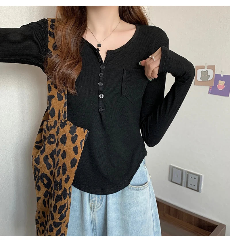 ✨ Plus Size Irregular Hem T-Shirt 👚 Long Sleeve Korean Style Top 🍁 Casual Spring Autumn Commute Wear