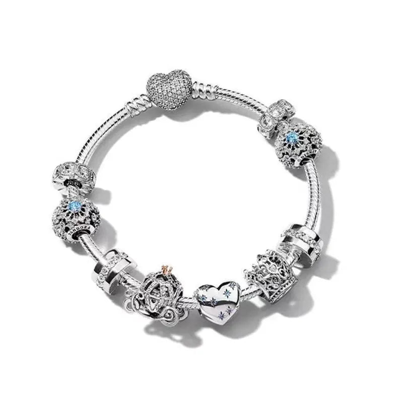 S925 Sterling Silver Crown Mickey Snake Bone Bracelet | Women’s DIY Gift