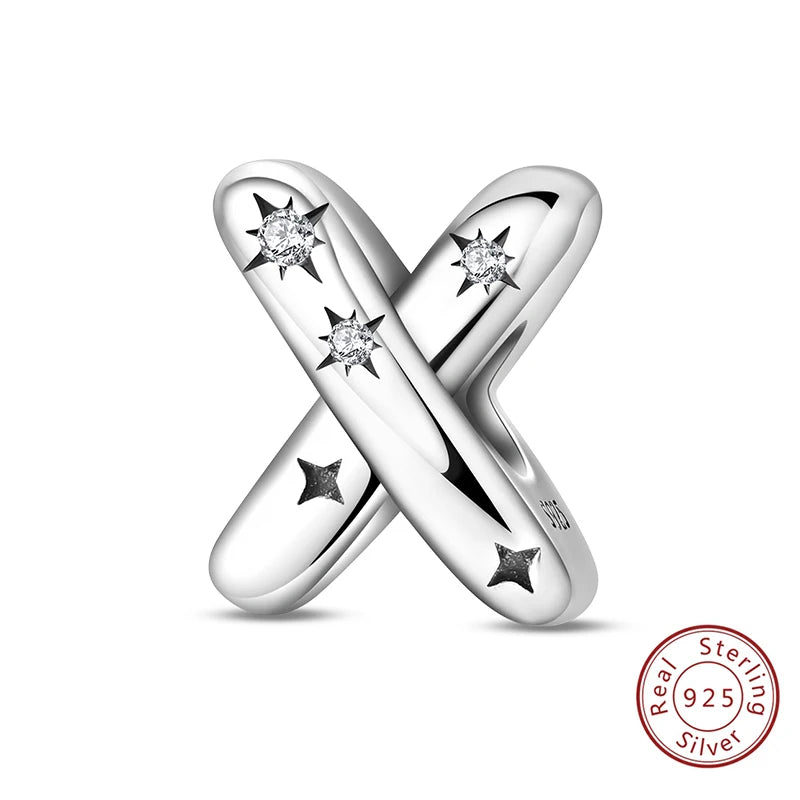 Classic 925 Sterling Silver A–Z Alphabet Charms | Letter Beads with Stars Fit Original Bracelet DIY Jewelry for Women