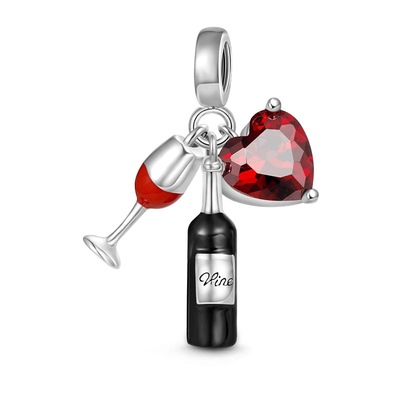 New 925 Sterling Silver Travel & Food Charm Beads – Wine, Lobster, Chili, Passport, Eiffel Tower, Plane & Beer for Pandora Bracelet