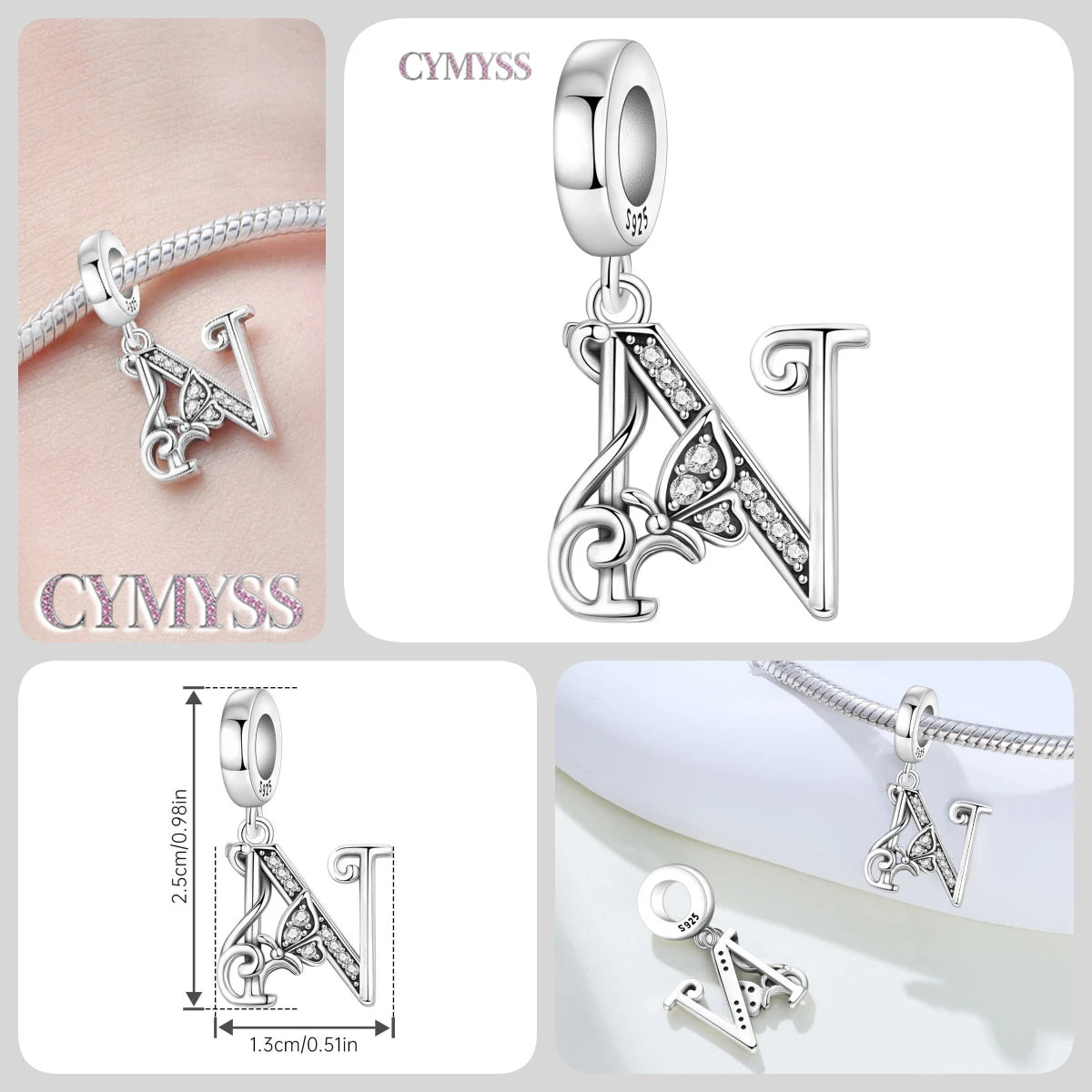 Original S925 Sterling Silver Butterfly & A-Z Letter Beads – DIY Bracelet & Necklace Jewelry