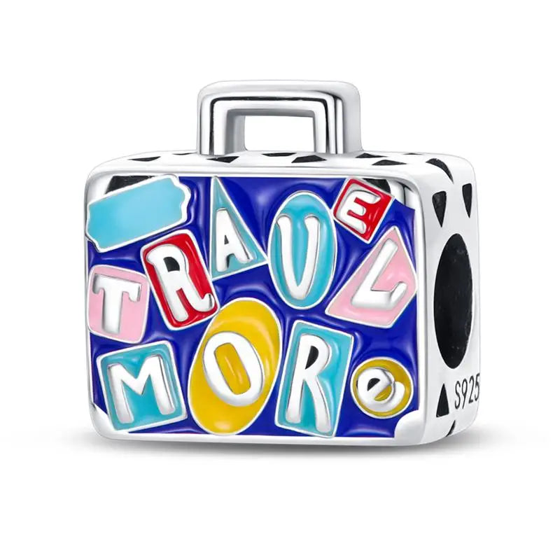 925 Sterling Silver Travel & Luggage Attractions Zircon Charm Beads | Fit Pandora Bracelet