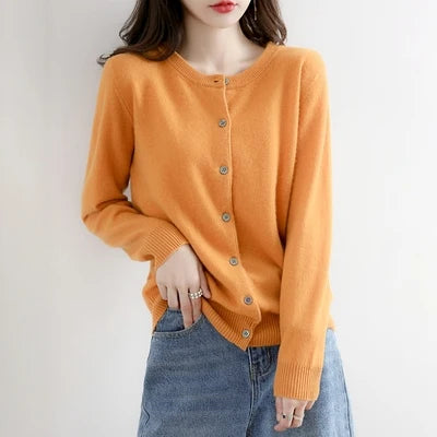 Off-Season Knitted Open Cardigan – Women’s Loose Round Neck Outerwear | Large Size Sweater for Spring & Autumn