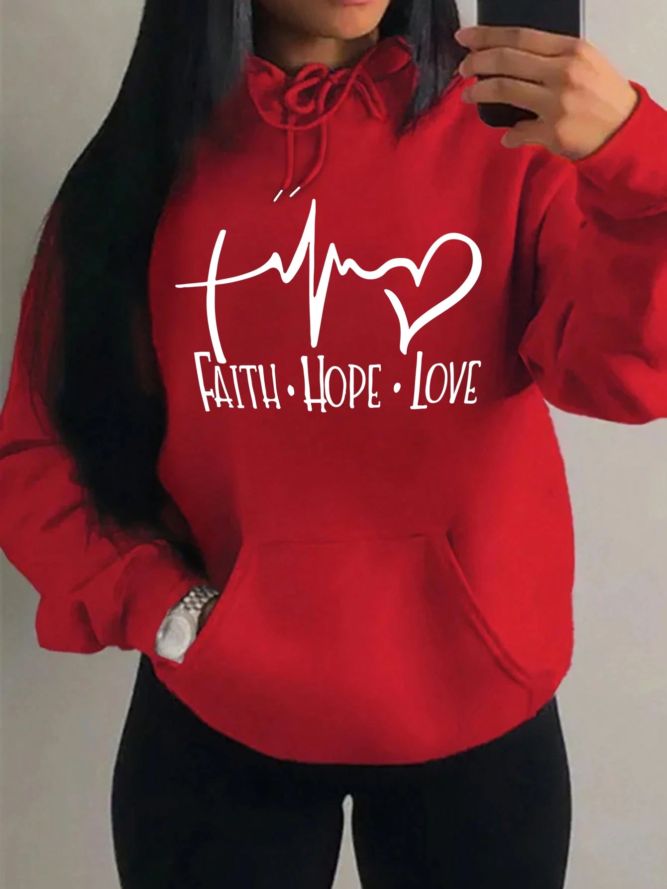 Faith Hope Love Letter Graphic Women’s Hoodie – Casual Loose Streetwear Fleece Pullover Autumn Top