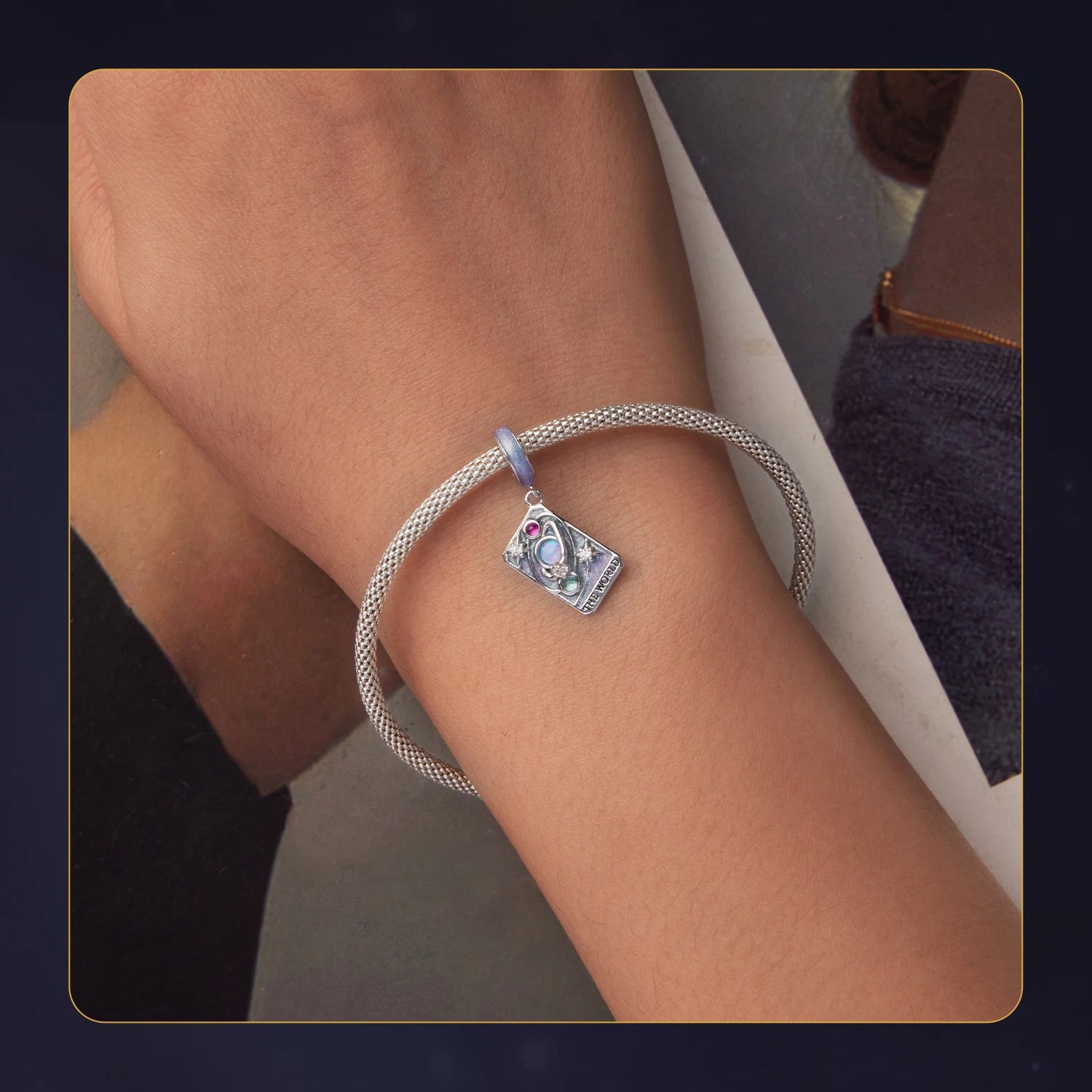 WOSTU 925 Sterling Silver Tarot Card Charm | The World Rainbow Bead Pendant for Women – DIY Bracelet & Jewelry Making