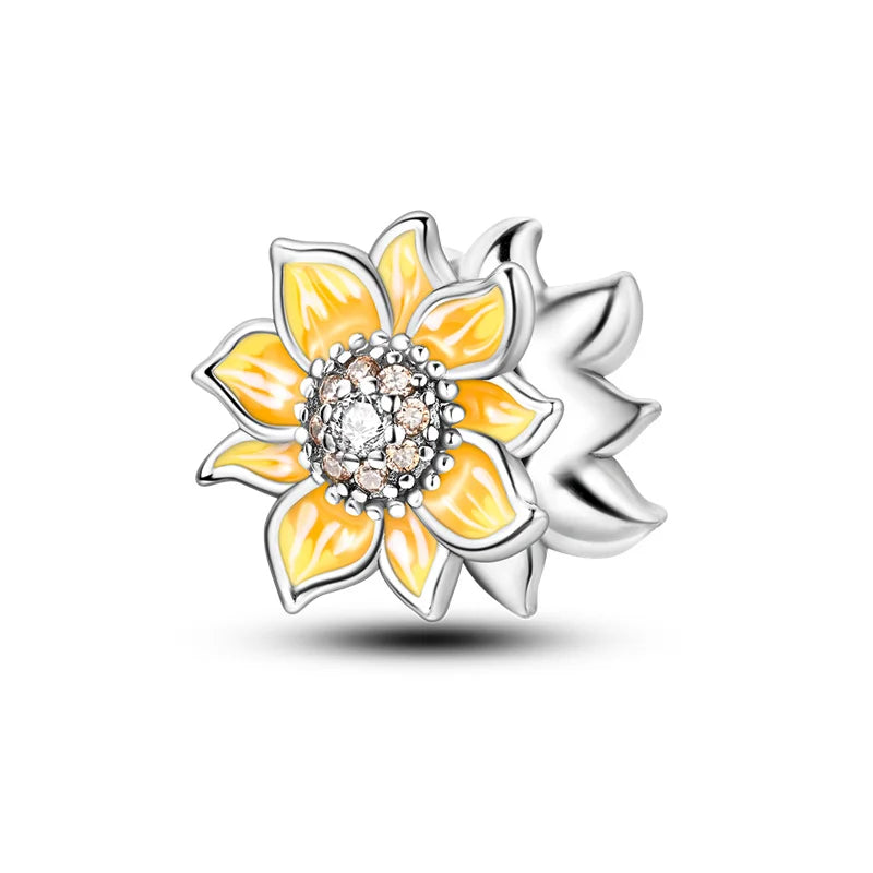 925 Sterling Silver Golden Zircon Saturn Flower Butterfly Charm Bead Fit 3MM Original Bracelet Women DIY Jewelry