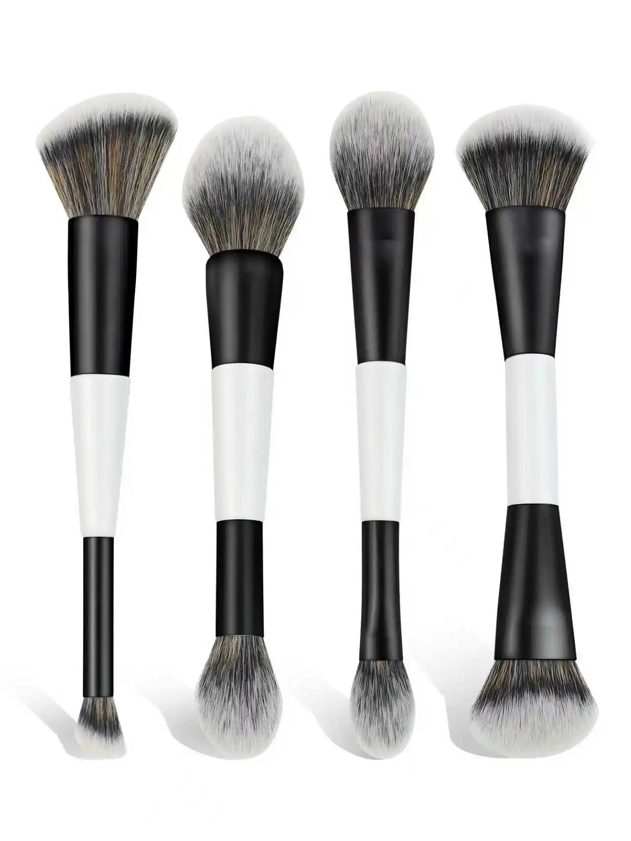 4 Double-Headed Makeup Brushes Set – Multi-Functional Foundation, Blush, Loose Powder, Highlight, Concealer & Nose Shadow Brushes | Gift for Women & Girls