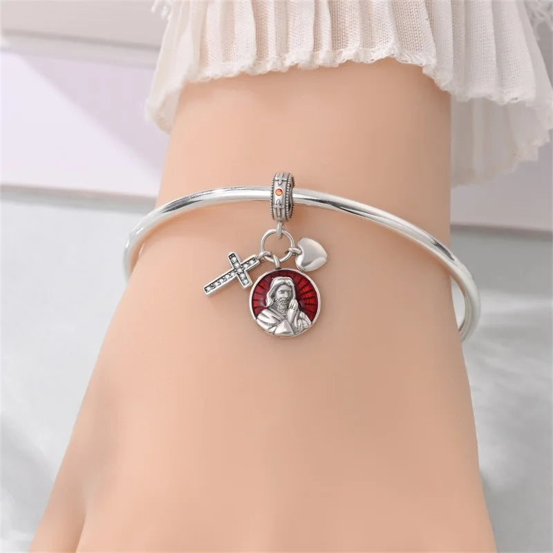 Religious Jesus Cross Pendant | 925 Sterling Silver Bible Scriptures Charm for Women DIY Bracelets
