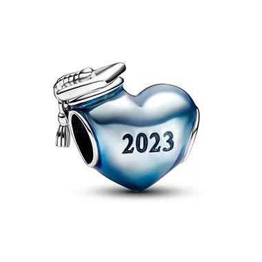 925 Sterling Silver Graduation Heart Charm Bead 2023 2024 | Openwork Swirling Bead for Women Bracelet Gift