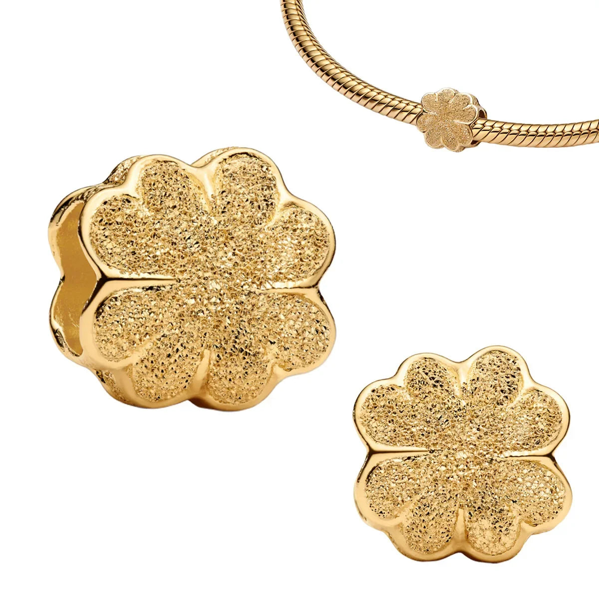 925 Sterling Silver Golden Round Necklace & Bow Earrings Set | Stars, Moon & Heart Charms Beads Women Jewelry Gift